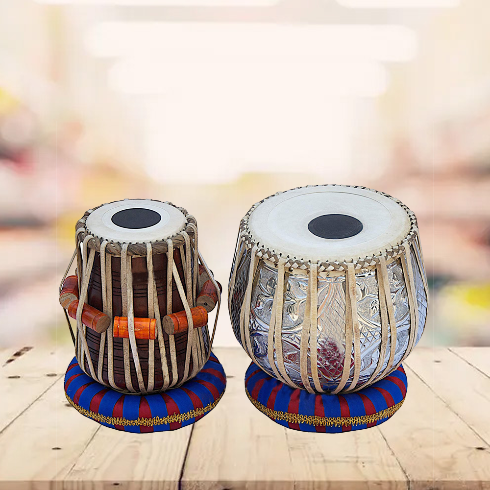 Binas Teak wood Tabla Drum Set, 3 Kg Brass Bayan,Dayan With Padded Bag, Hammer, Cushions and Cover, Padded Bag, Book, Cushions, Cover, Hand Drums musical instrument