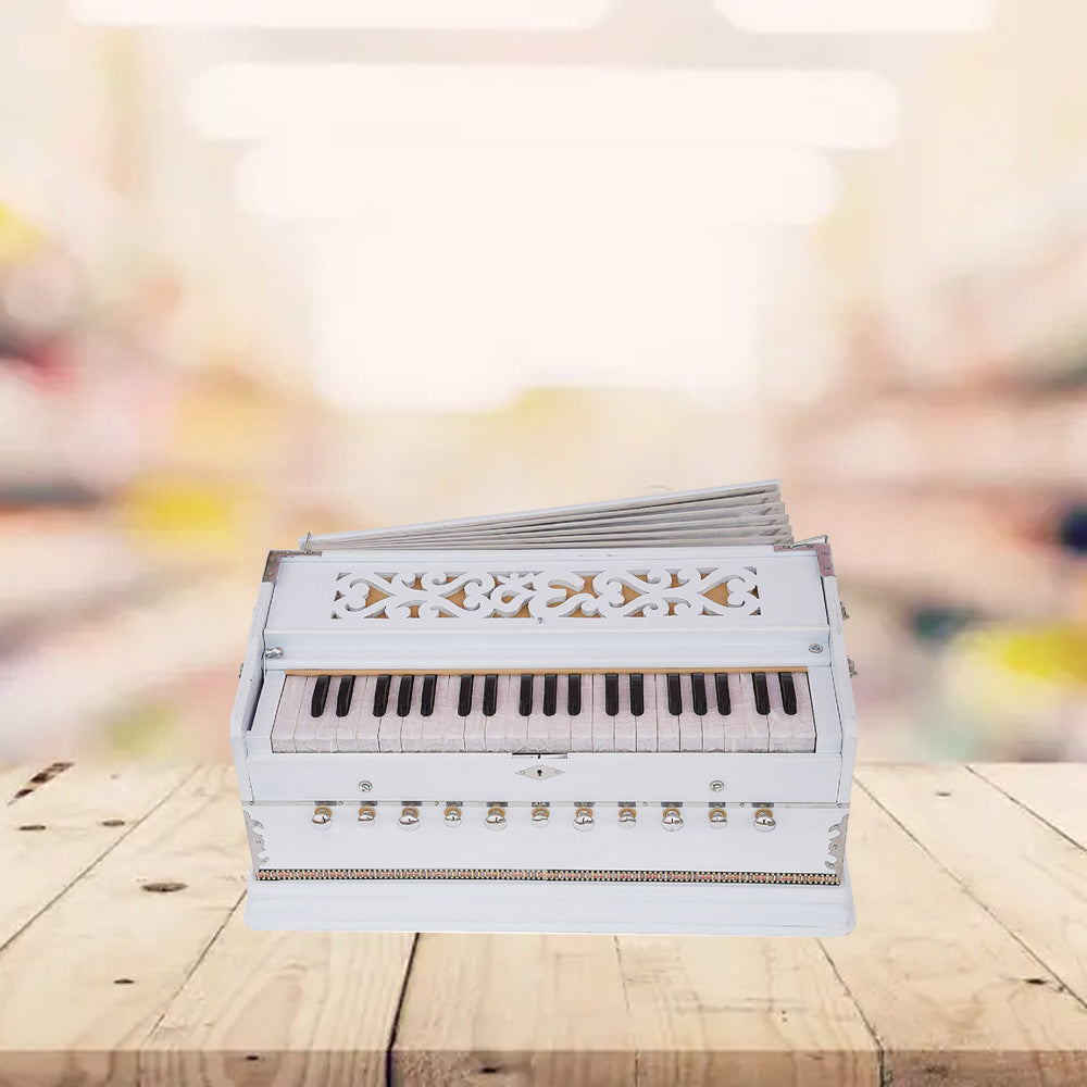 Binas Harmonium Traveler Hand Pumped /Portable/Folding 9 Stops- 5 Main & 4 Drones, 3½ Octaves, Teak Color, Coupler, Gig Bag, Bass-Male Reed - 440 Hz, Suitable for Yoga, Bhajan, Kirtan, etc