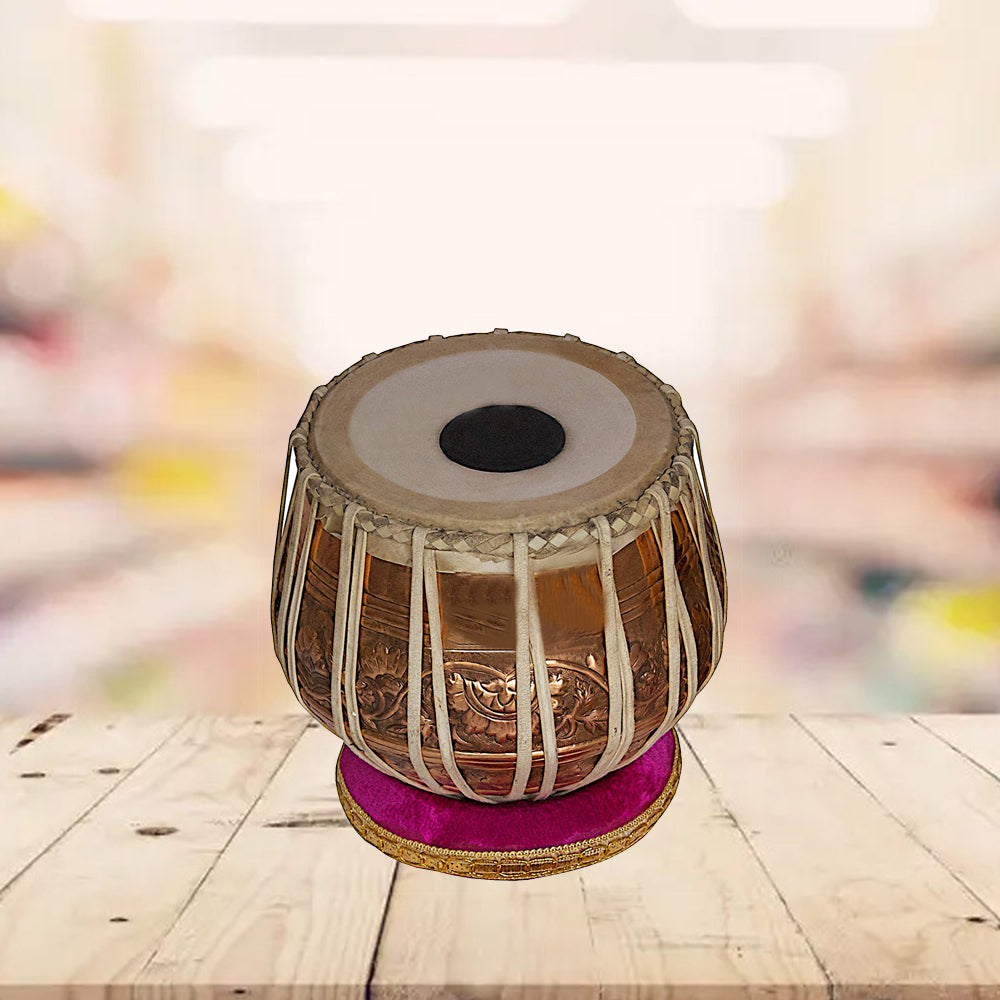 Binas Tabla Drum Set, 3KG Lacquer Copper Bayan, Teak wood Dayan, Hammer, Cushions musicalinstrument