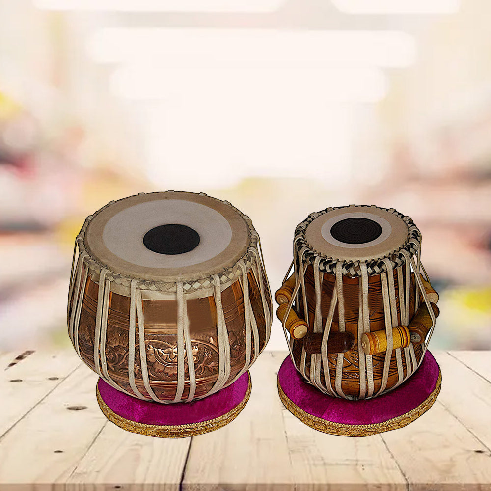 Binas Tabla Drum Set, 3KG Lacquer Copper Bayan, Teak wood Dayan, Hammer, Cushions musicalinstrument