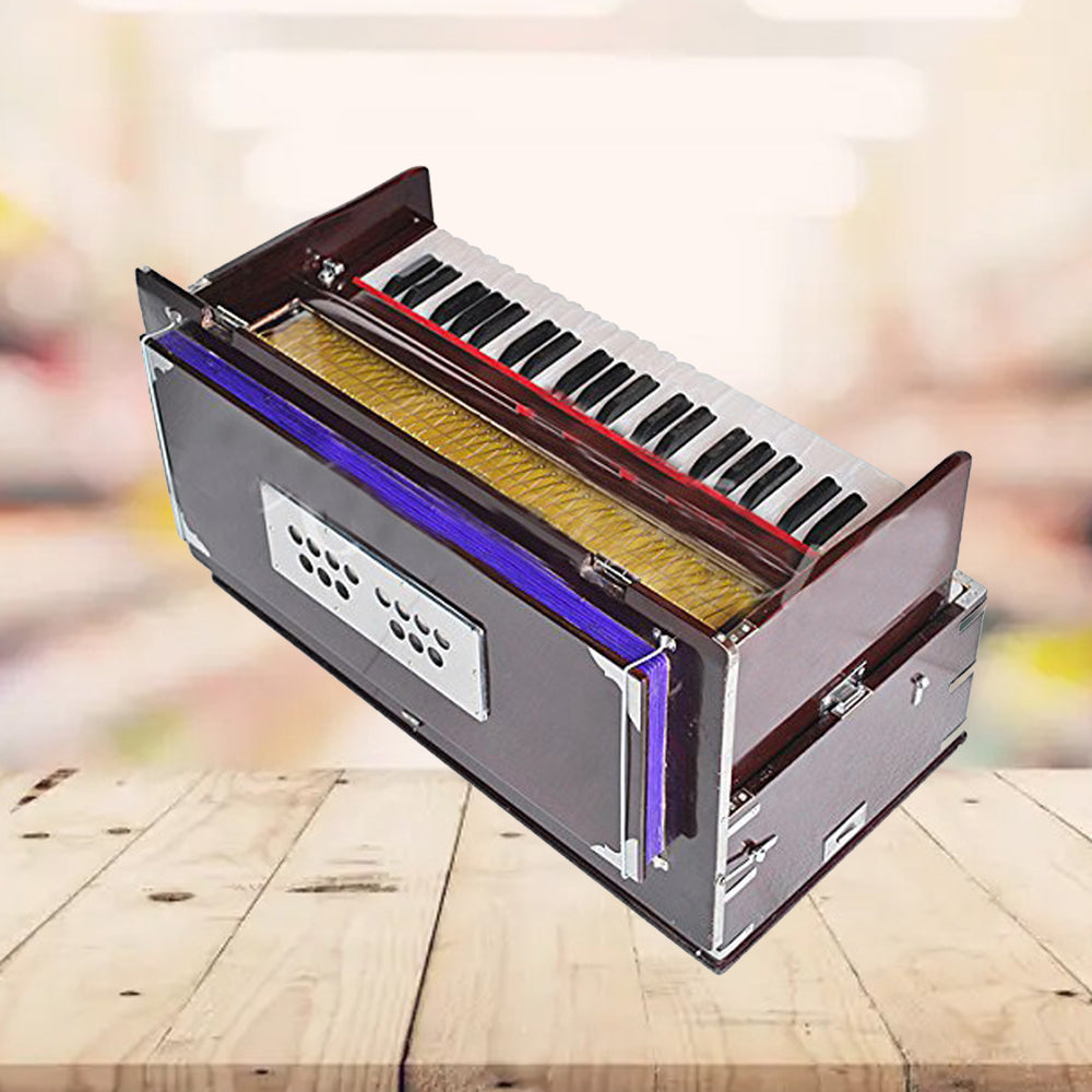 Binas Safri Harmonium- 3½ Octave Portable, Traveler, Baja, 9 Stops (4 Drone), Two Set Reed- Bass/Male, Dark Color, Gig Bag, Tuning: 440 Hz, Suitable for Yoga, Bhajan, Kirtan, Mantra,Hand Pumped etc
