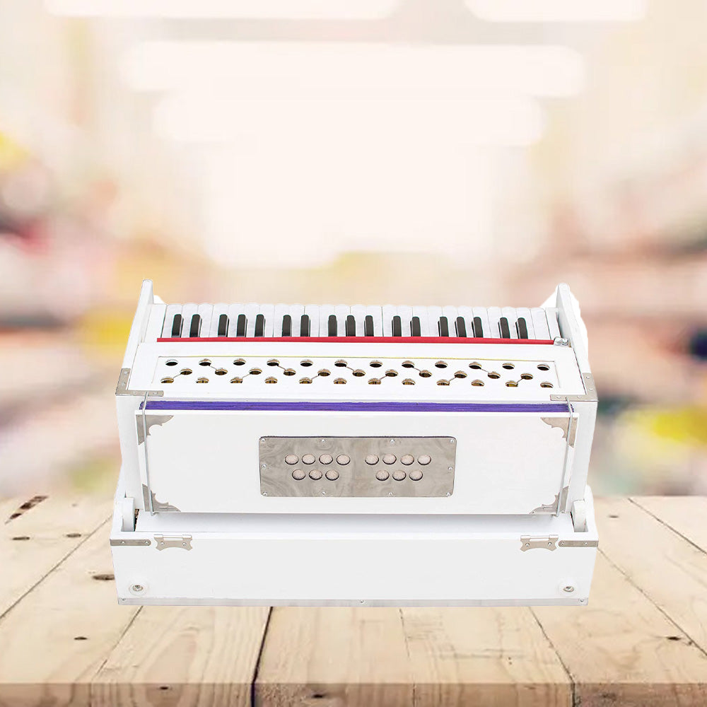 Binas Harmonium Traveler Hand Pumped/Portable/Folding 9 Stops- 5 Main & 4 Drones, 3½ Octaves, Teak Color, Coupler, Gig Bag, Bass-Male Reed - 440 Hz, Suitable for Yoga, Bhajan, Kirtan, etc