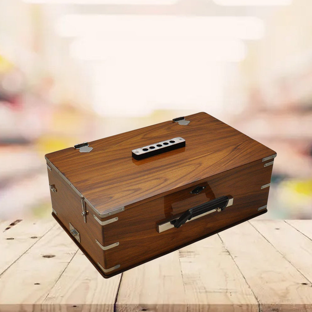 Binas Harmonium Traveler/Hand Pumped Portable/Folding 4 Stops- 5 Main & 4 Drones, 3½ Octaves, Teak Color, Coupler, Gig Bag, Bass-Male Reed - 440 Hz, Suitable for Yoga, Bhajan, Kirtan, etc
