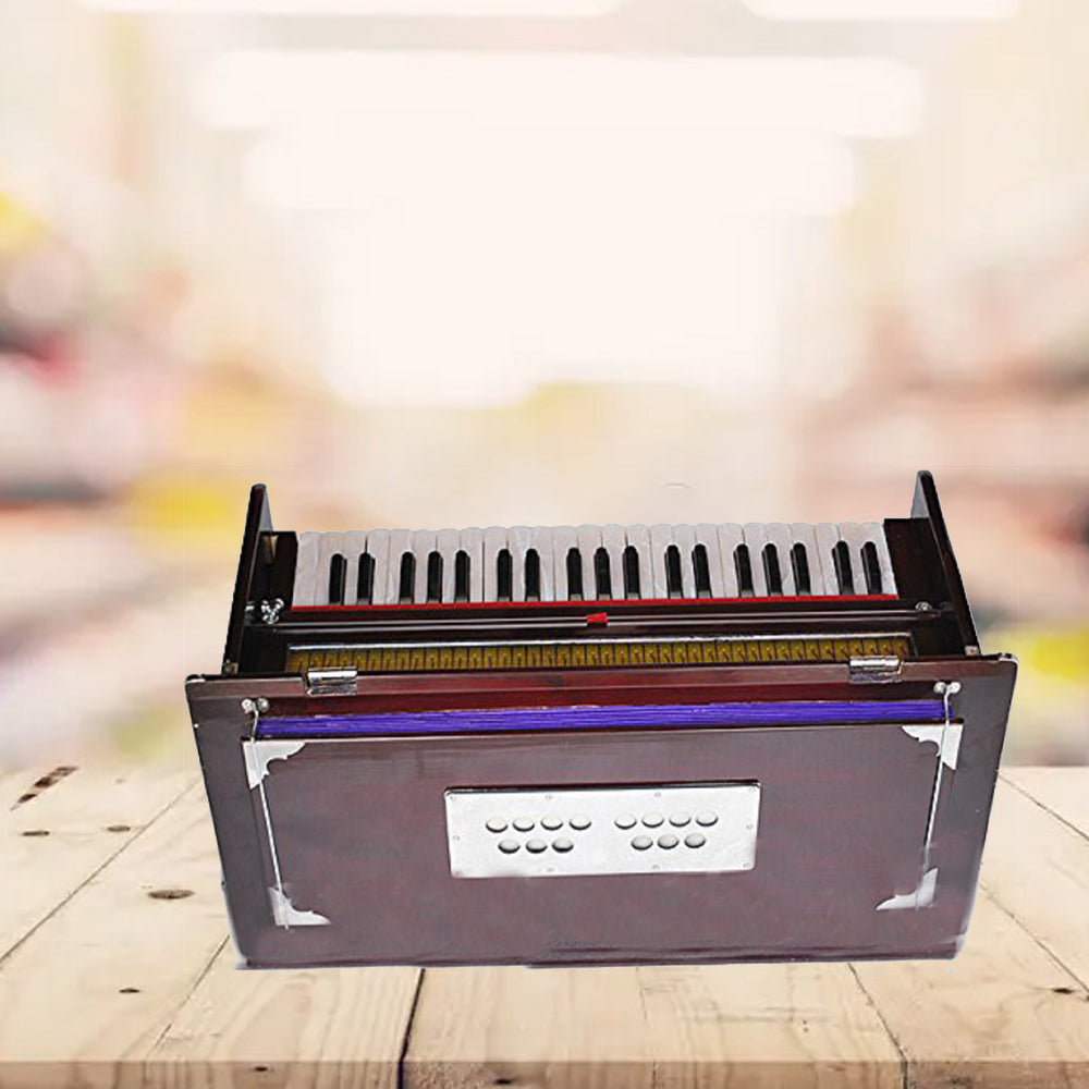 Binas Safri Harmonium- 3½ Octave Portable, Traveler, Baja, 9 Stops (4 Drone), Two Set Reed- Bass/Male, Dark Color, Gig Bag, Tuning: 440 Hz, Suitable for Yoga, Bhajan, Kirtan, Mantra,Hand Pumped etc