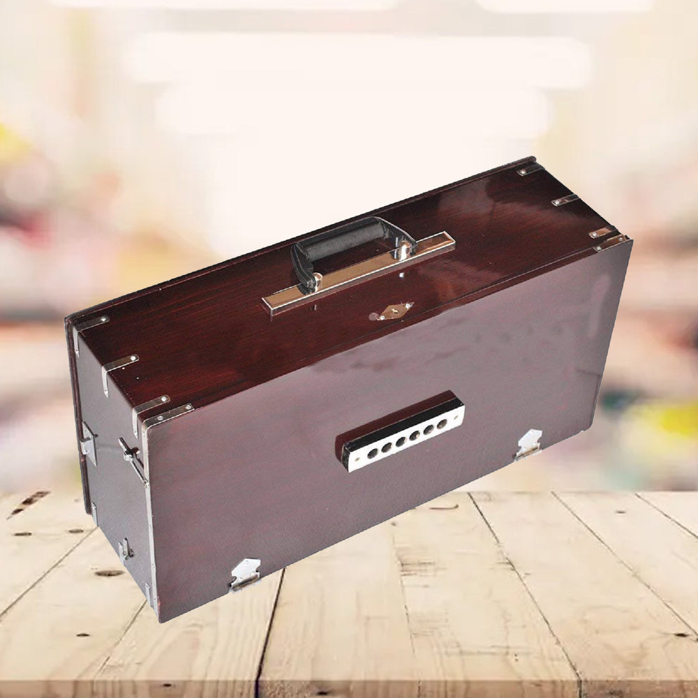 Binas Safri Harmonium- 3½ Octave Portable, Traveler, Baja, 9 Stops (4 Drone), Two Set Reed- Bass/Male, Dark Color, Gig Bag, Tuning: 440 Hz, Suitable for Yoga, Bhajan, Kirtan, Mantra,Hand Pumped etc