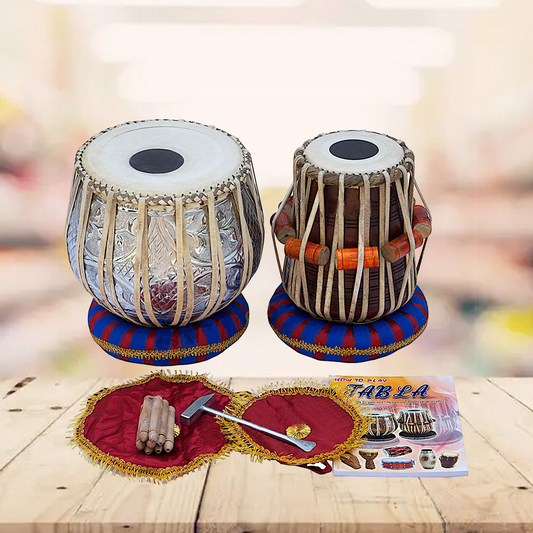 Binas Teak wood Tabla Drum Set, 3 Kg Brass Bayan,Dayan With Padded Bag, Hammer, Cushions and Cover, Padded Bag, Book, Cushions, Cover, Hand Drums musical instrument