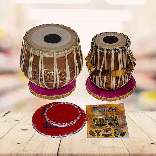 Binas Tabla Drum Set, 3KG Lacquer Copper Bayan, Teak wood Dayan, Hammer, Cushions musicalinstrument